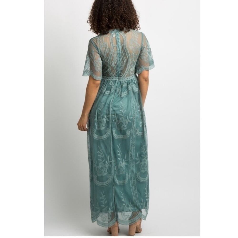 Pinkblush Lace Overlay Maxi Maternity Dress in Sage Size Small - Picture 6 of 11